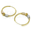 Oro Laminado Medium Hoop, Gold Filled Style Greek Key Design, Diamond Cutting Finish, Tricolor, 02.170.0409.30
