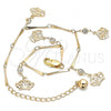 Oro Laminado Charm Anklet , Gold Filled Style Crown and Rattle Charm Design, with White Crystal, Polished, Golden Finish, 03.213.0115.10