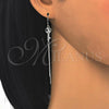 Sterling Silver Long Earring, key Design, with White Cubic Zirconia, Polished, Rhodium Finish, 02.183.0027