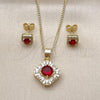 Oro Laminado Earring and Pendant Adult Set, Gold Filled Style with Garnet Cubic Zirconia and White Micro Pave, Polished, Golden Finish, 10.344.0016.3