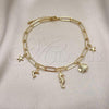 Oro Laminado Charm Anklet , Gold Filled Style Seahorse and Dolphin Design, Polished, Golden Finish, 03.63.2281.10