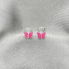 Sterling Silver Stud Earring, Butterfly Design, Pink Enamel Finish, Silver Finish, 02.406.0025.01