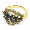 Oro Laminado Multi Stone Ring, Gold Filled Style Flower Design, with Black and White Cubic Zirconia, Polished, Golden Finish, 01.283.0007.08 (Size 8)
