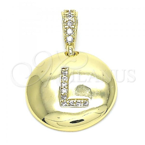 Oro Laminado Fancy Pendant, Gold Filled Style Initials Design, with White Cubic Zirconia, Polished, Golden Finish, 05.341.0010
