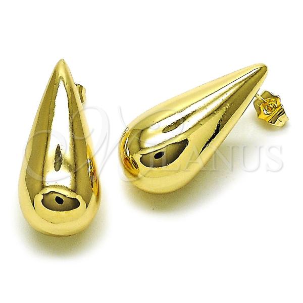 Oro Laminado Stud Earring, Gold Filled Style Hollow and Teardrop Design, Polished, Golden Finish, 02.428.0040