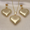 Oro Laminado Earring and Pendant Adult Set, Gold Filled Style Heart and Hollow Design, Polished, Golden Finish, 10.163.0017