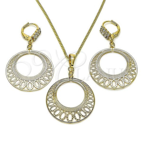 Oro Laminado Earring and Pendant Adult Set, Gold Filled Style with White Crystal, Polished, Golden Finish, 10.63.0605