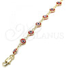 Oro Laminado Fancy Bracelet, Gold Filled Style Evil Eye Design, Red Resin Finish, Golden Finish, 5.039.006.08
