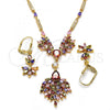 Oro Laminado Necklace and Earring, Gold Filled Style Teardrop Design, with Multicolor Cubic Zirconia, Polished, Golden Finish, 06.221.0009