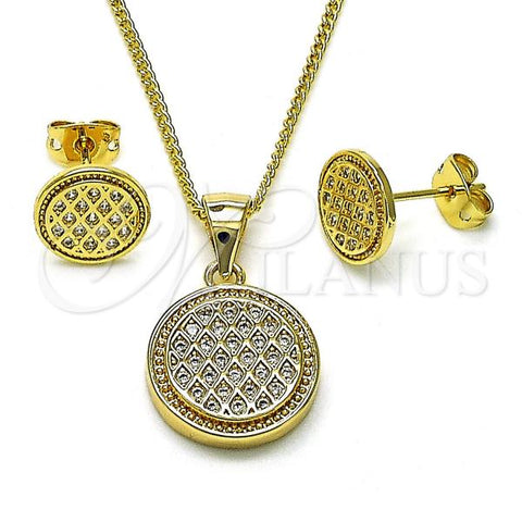 Oro Laminado Earring and Pendant Adult Set, Gold Filled Style with White Micro Pave, Polished, Golden Finish, 10.342.0150