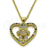 Oro Laminado Fancy Pendant, Gold Filled Style Teddy Bear and Heart Design, with Multicolor Cubic Zirconia, Polished, Golden Finish, 05.381.0013