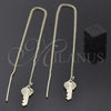 Oro Laminado Threader Earring, Gold Filled Style Greek Key Design, Golden Finish, 5.116.011