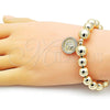 Oro Laminado Fancy Bracelet, Gold Filled Style Expandable Bead and Ball Design, with White Micro Pave, Polished, Golden Finish, 03.213.0242.07
