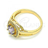 Oro Laminado Multi Stone Ring, Gold Filled Style with Amethyst and White Cubic Zirconia, Polished, Golden Finish, 01.210.0123.07