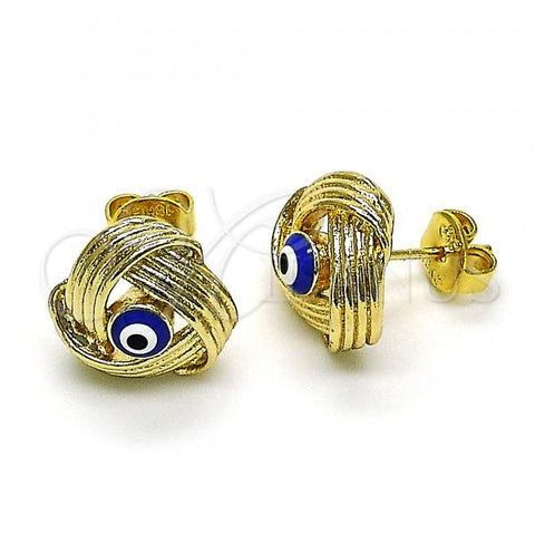 Oro Laminado Stud Earring, Gold Filled Style Evil Eye Design, Blue Enamel Finish, Golden Finish, 02.213.0423.1