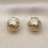 Oro Laminado Stud Earring, Gold Filled Style Ball Design, Diamond Cutting Finish, Golden Finish, 02.195.0346