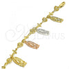 Oro Laminado Fancy Bracelet, Gold Filled Style Guadalupe and Cross Design, Polished, Tricolor, 03.351.0030.07