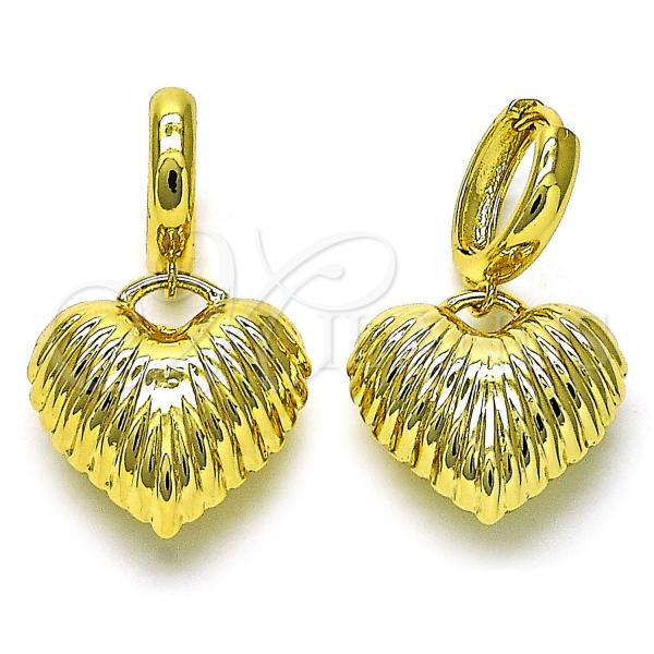 Oro Laminado Dangle Earring, Gold Filled Style Heart and Hollow Design, Polished, Golden Finish, 02.341.0217