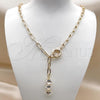 Oro Laminado Fancy Necklace, Gold Filled Style Rolo Design, with White Cubic Zirconia, Polished, Golden Finish, 04.63.1445.20
