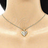 Oro Laminado Pendant Necklace, Gold Filled Style Heart Design, with White Micro Pave, Polished, Golden Finish, 04.156.0355.20