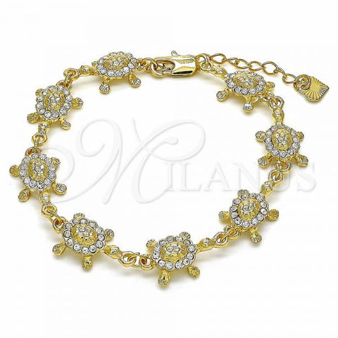 Oro Laminado Fancy Bracelet, Gold Filled Style Turtle Design, with White Crystal, Polished, Golden Finish, 03.351.0053.07