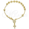 Oro Laminado Bracelet Rosary, Gold Filled Style Virgen Maria and Cross Design, Polished, Golden Finish, 03.197.0001.08