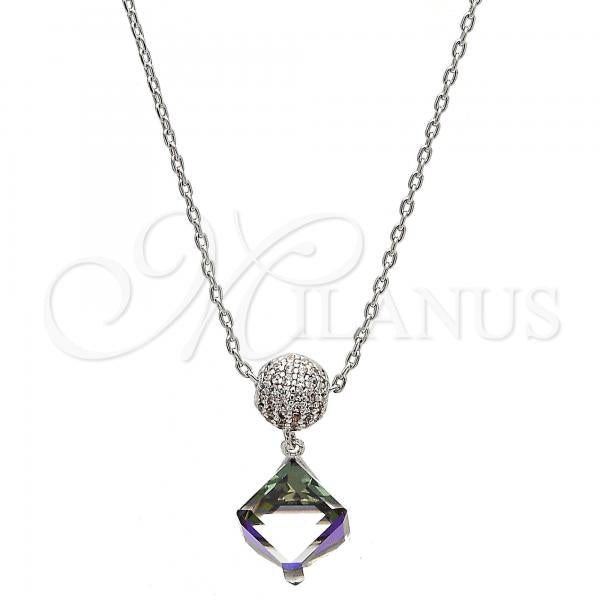 Rhodium Plated Pendant Necklace, with Aurore Boreale Swarovski Crystals and White Micro Pave, Polished, Rhodium Finish, 04.239.0021.1.16