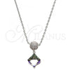 Rhodium Plated Pendant Necklace, with Aurore Boreale Swarovski Crystals and White Micro Pave, Polished, Rhodium Finish, 04.239.0021.1.16