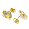 Oro Laminado Stud Earring, Gold Filled Style Elephant Design, with White Micro Pave, Polished, Golden Finish, 02.377.0016