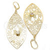 Oro Laminado Dangle Earring, Gold Filled Style Leaf and Bird Design, with White Crystal, Diamond Cutting Finish, Golden Finish, 61.003