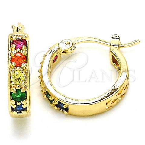 Oro Laminado Small Hoop, Gold Filled Style with Multicolor Cubic Zirconia, Polished, Golden Finish, 02.210.0279.4.20