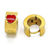 Stainless Steel Huggie Hoop, Heart Design, Red Enamel Finish, Golden Finish, 02.216.0011.3