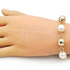 Oro Laminado Fancy Bracelet, Gold Filled Style Chunky and Hollow Design, with Ivory Pearl, Polished, Golden Finish, 03.331.0272.09