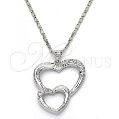 Rhodium Plated Pendant Necklace, Heart Design, with White Cubic Zirconia, Polished, Rhodium Finish, 04.99.0037.1.18