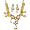 Oro Laminado Necklace and Earring, Gold Filled Style Teardrop Design, with White Cubic Zirconia, Polished, Golden Finish, 06.221.0005
