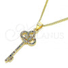 Oro Laminado Pendant Necklace, Gold Filled Style key Design, with Multicolor Micro Pave, Polished, Golden Finish, 04.344.0008.2.20