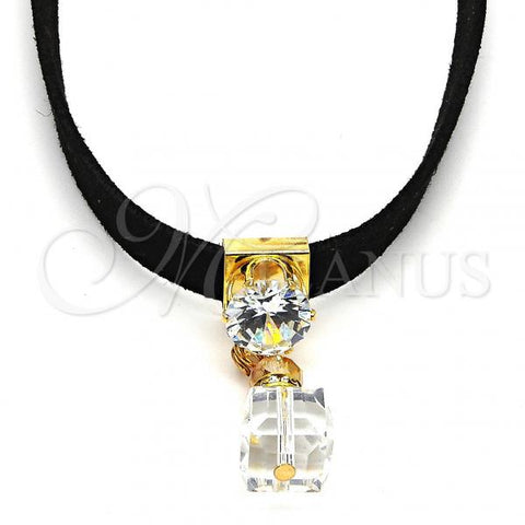 Oro Laminado Fancy Necklace, Gold Filled Style Choker Design, with White Cubic Zirconia and White Azavache, Polished, Golden Finish, 04.215.0022.13