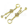 Oro Laminado Long Earring, Gold Filled Style key and Box Design, with White Micro Pave, Polished, Golden Finish, 02.316.0088