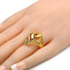 Oro Laminado Multi Stone Ring, Gold Filled Style Greek Key Design, with White Crystal, Polished, Golden Finish, 01.241.0030.09 (Size 9)