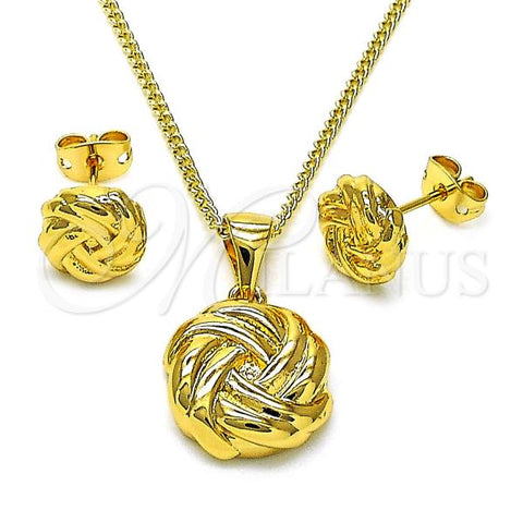 Oro Laminado Earring and Pendant Adult Set, Gold Filled Style Love Knot and Twist Design, Polished, Golden Finish, 10.342.0184