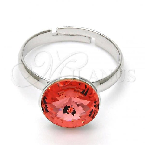 Rhodium Plated Multi Stone Ring, with Rose Peach Swarovski Crystals, Polished, Rhodium Finish, 01.239.0001.4 (One size fits all)