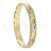 Gold Plated Individual Bangle, Diamond Cutting Finish, Tricolor, 03.08.0024.06 (14 MM Thickness, Size 6 - 2.75 Diameter)