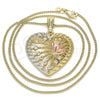 Oro Laminado Pendant Necklace, Gold Filled Style Heart Design, with White Crystal, Polished, Tricolor, 04.380.0027.20