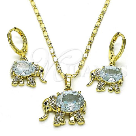 Oro Laminado Earring and Pendant Adult Set, Gold Filled Style Elephant Design, with White Cubic Zirconia and White Micro Pave, Polished, Golden Finish, 10.196.0115