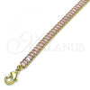 Oro Laminado Fancy Anklet, Gold Filled Style Baguette Design, with Pink Cubic Zirconia, Polished, Golden Finish, 03.130.0008.3.10