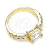 Oro Laminado Multi Stone Ring, Gold Filled Style with White Cubic Zirconia, Polished, Golden Finish, 01.210.0125.08