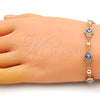 Oro Laminado Fancy Bracelet, Gold Filled Style Hand of God and Heart Design, Blue Enamel Finish, Golden Finish, 03.213.0146.08