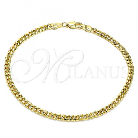 Oro Laminado Basic Anklet, Gold Filled Style Miami Cuban Design, Polished, Golden Finish, 5.223.013.10