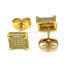 Oro Laminado Stud Earring, Gold Filled Style with White Micro Pave, Polished, Golden Finish, 02.344.0014