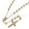Oro Laminado Medium Rosary, Gold Filled Style Jesus and Crucifix Design, Polished, Golden Finish, 09.253.0042.26